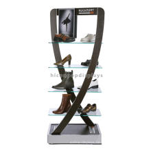 Metallrahmen Stylish Floor Standing Schuhe Einzelhandel Geschäfte Glas Schuh Rack Display